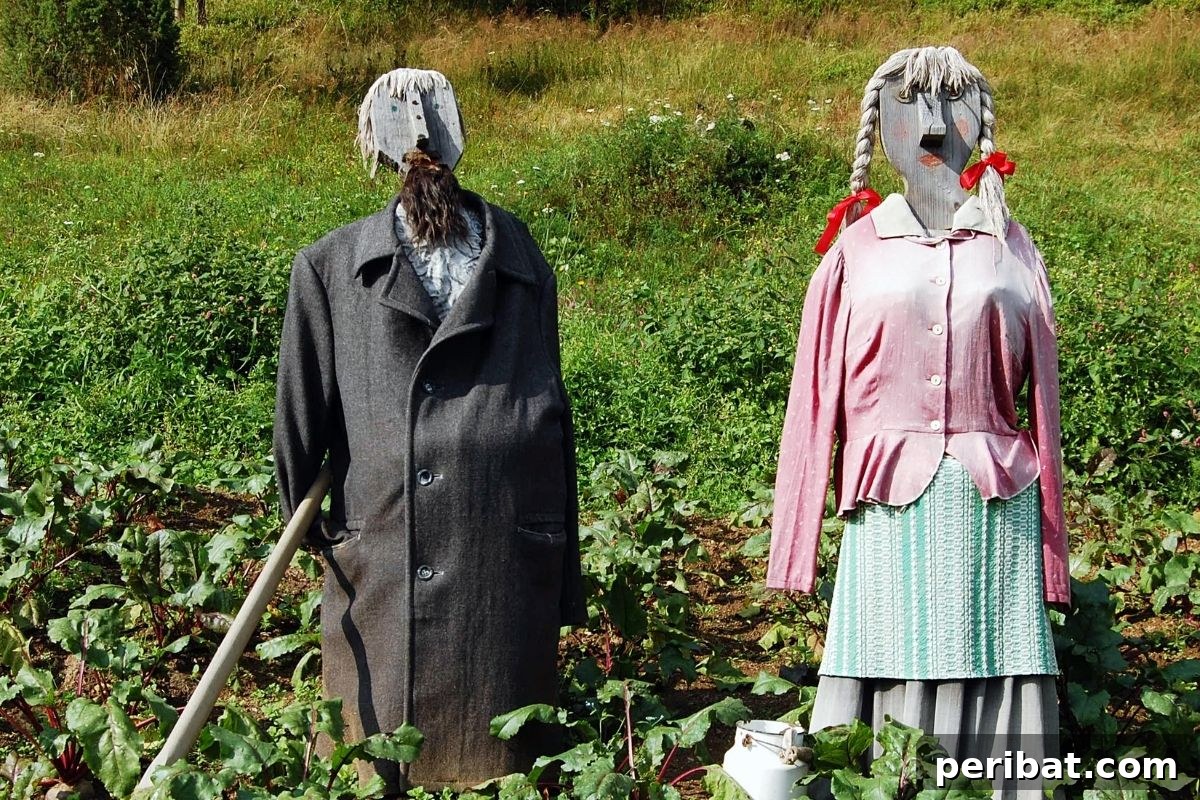 Gentle Solutions for a Crow Free Lawn 2 scarecrows in the garden