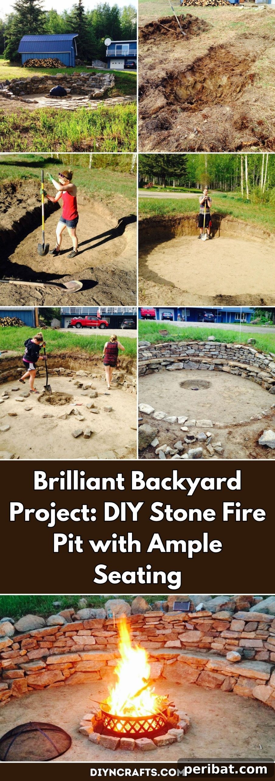 Stone Fire Pit with Ample Seating: A DIY Backyard Masterpiece 2 Brilliant Backyard Project: DIY Stone Fire Pit with Ample Seating pinterest image