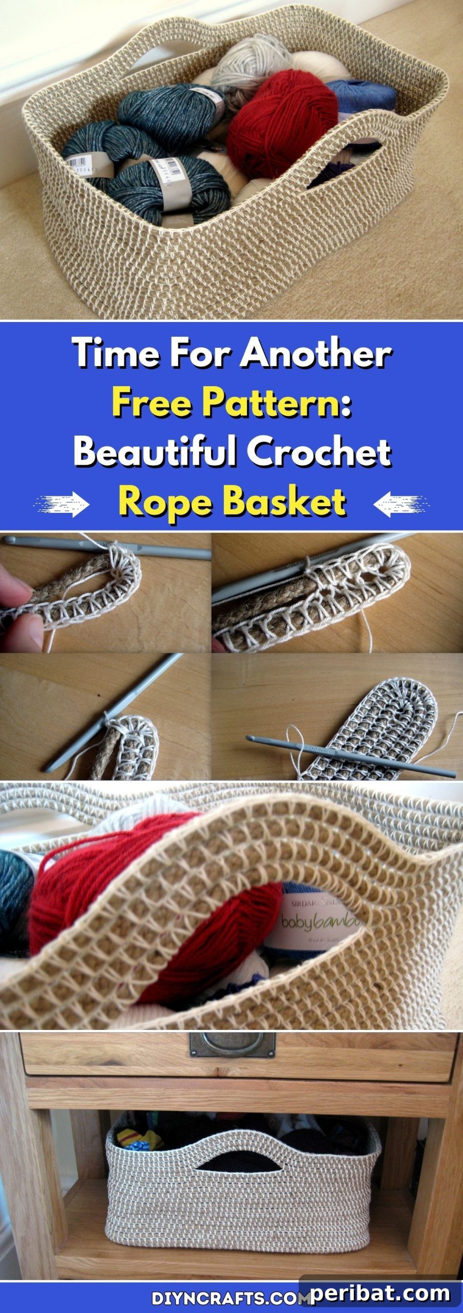 Time For Another Free Pattern: Beautiful Crochet Rope Basket pinterest image