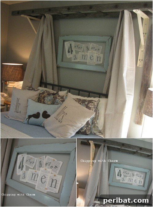 Repurposed Ladder Canopy for a rustic bedroom