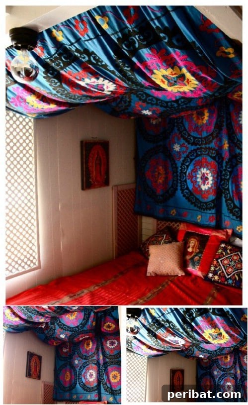 Decorative Tapestry bed canopy for a vibrant room