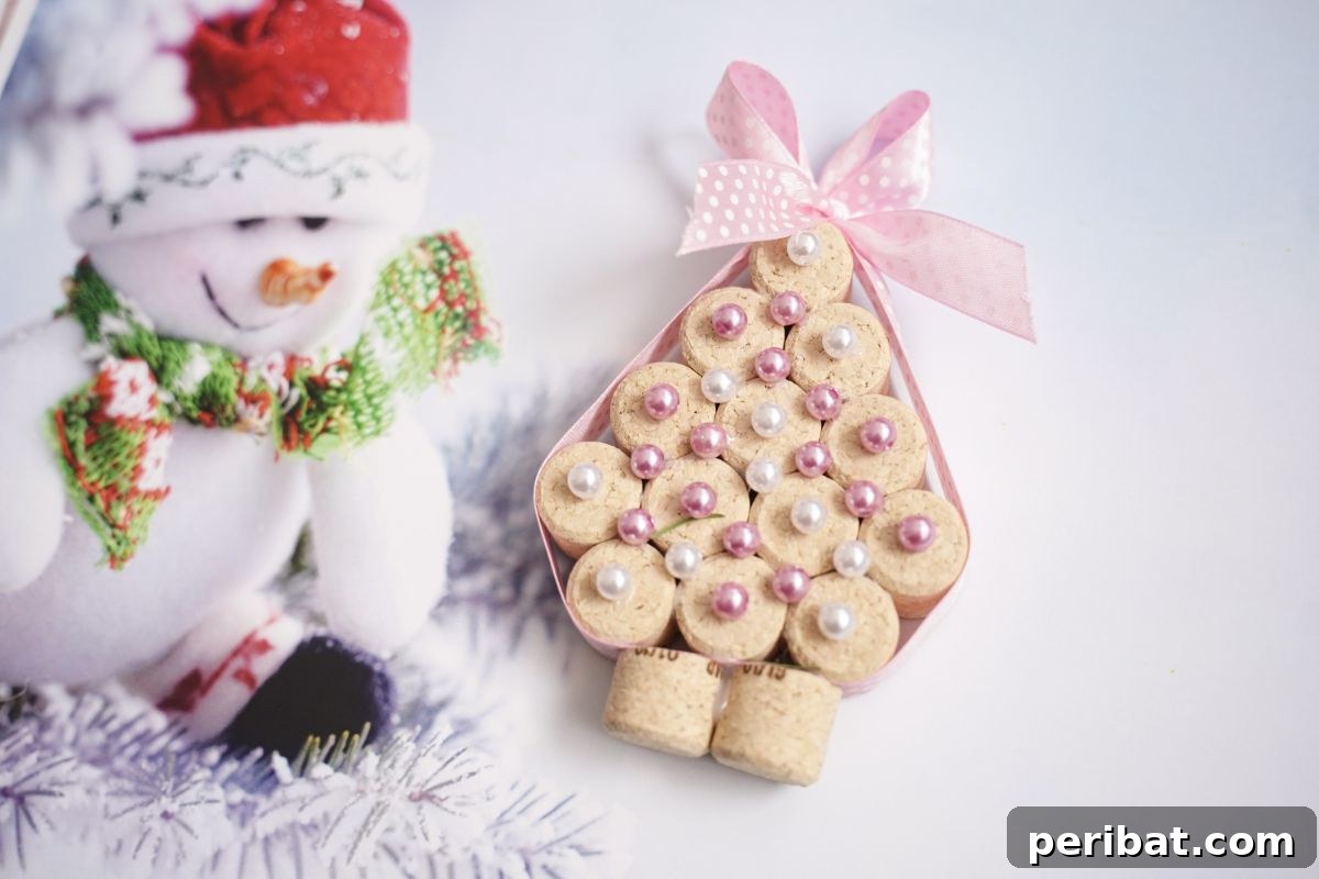 fake mini christmas tree with pink and white beads on white paper with paper snowman, an adorable DIY ornament
