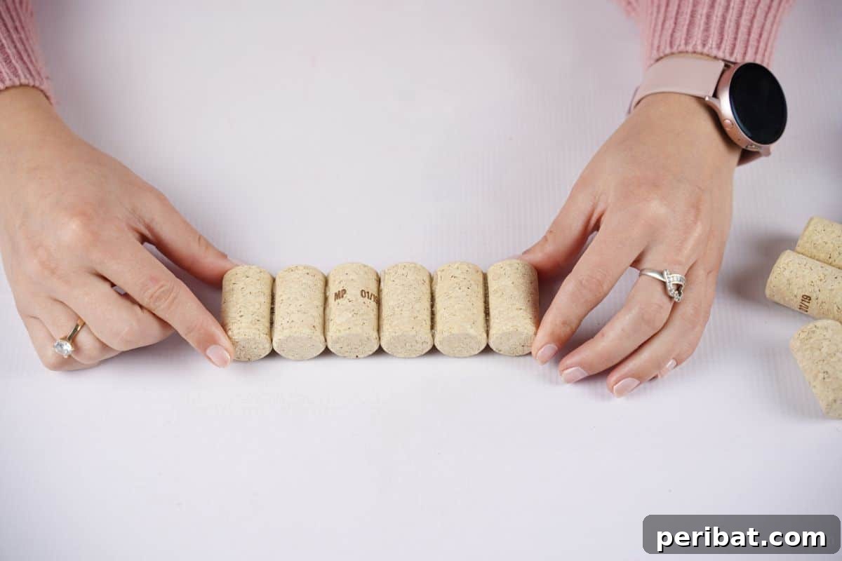 gluing corks together on white table