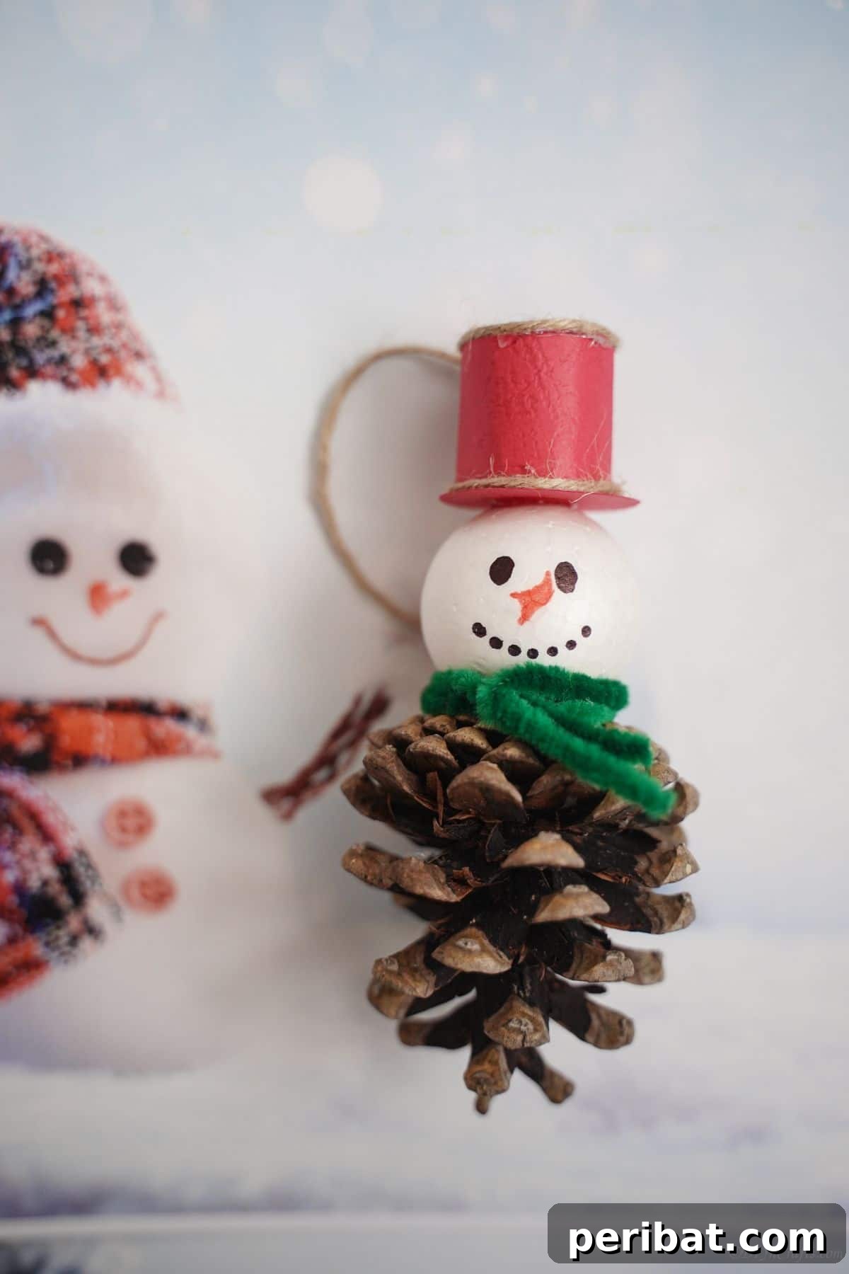 Woodland Pinecone Snowman Charm 17 pinecone snowman on paper with fake snowman