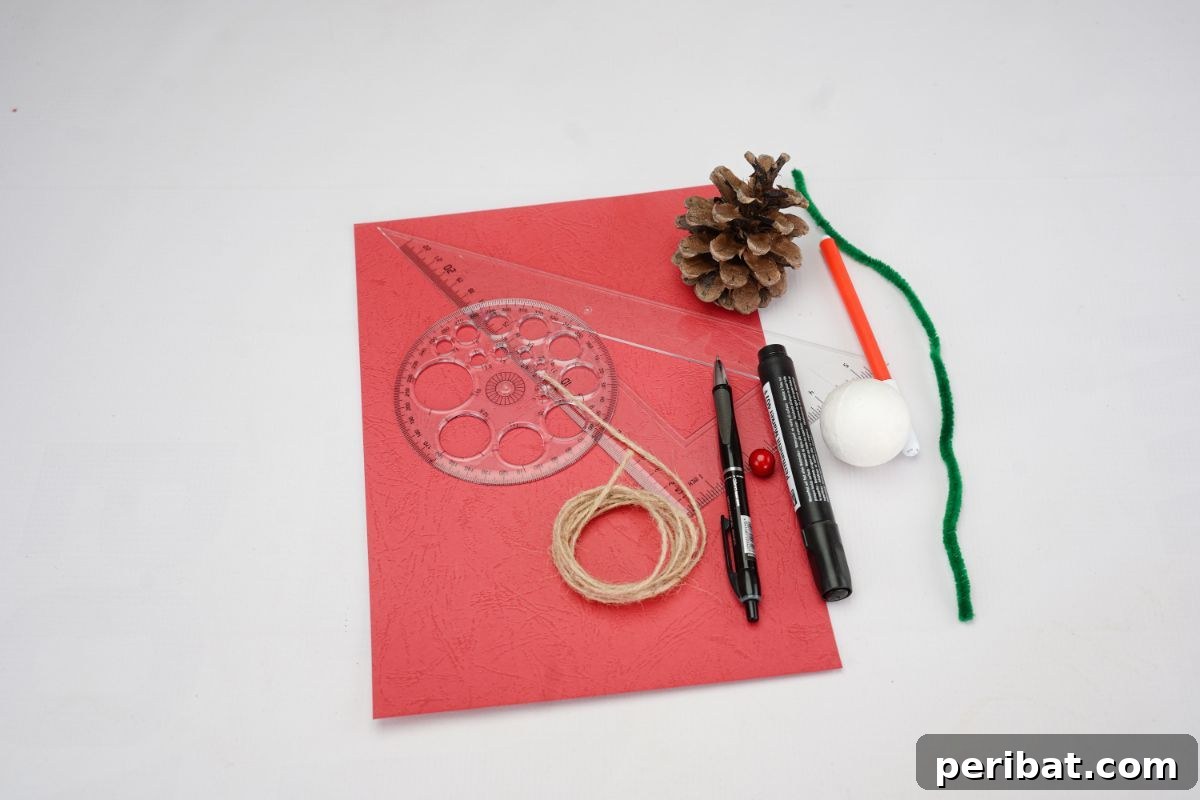 Woodland Pinecone Snowman Charm 7 red paper pinecone pipe cleaner and twine on white table