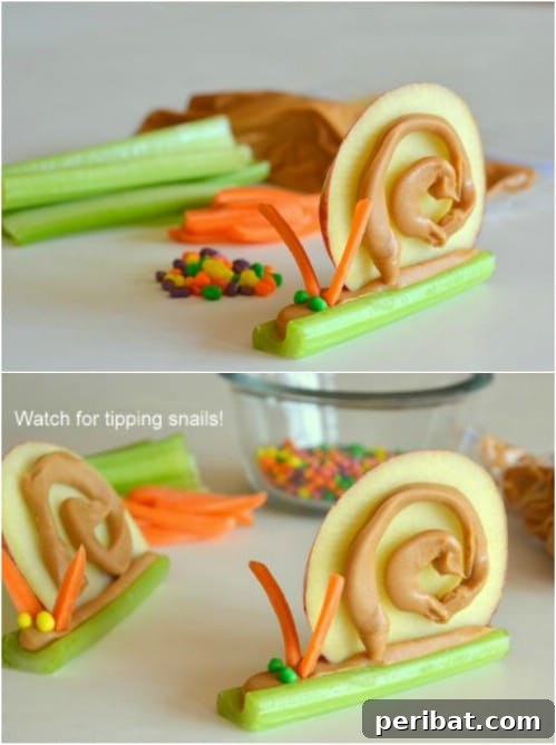 Fruit and Veggie Snails with Peanut Butter