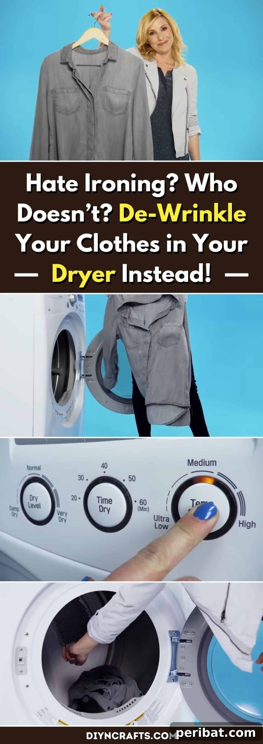 Skip The Iron Your Dryer Smooths Clothes Effortlessly 2 Hate Ironing? Who Doesn’t? De-Wrinkle Your Clothes in Your Dryer Instead! pinterest image