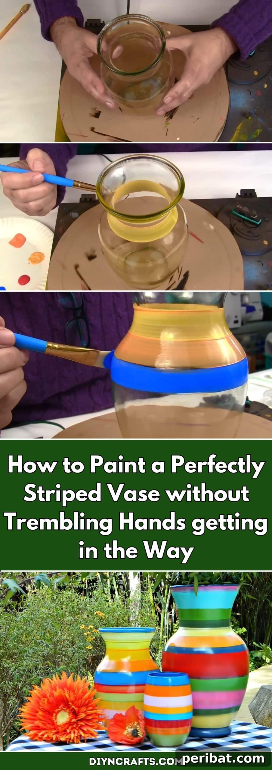 How to Paint a Perfectly Striped Vase without Trembling Hands getting in the Way pinterest image