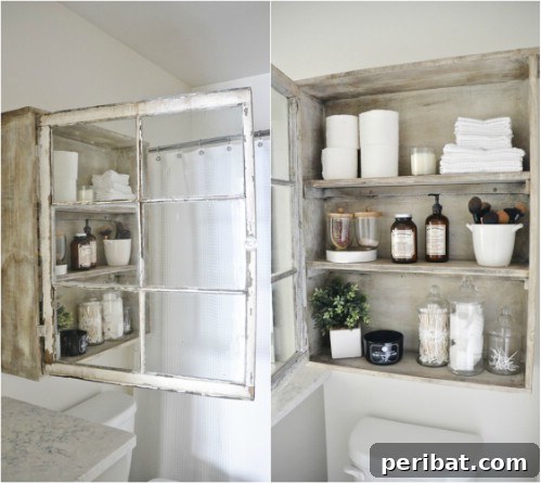 Upcycled Window Cabinet: Rustic Storage Solution for Your Bathroom