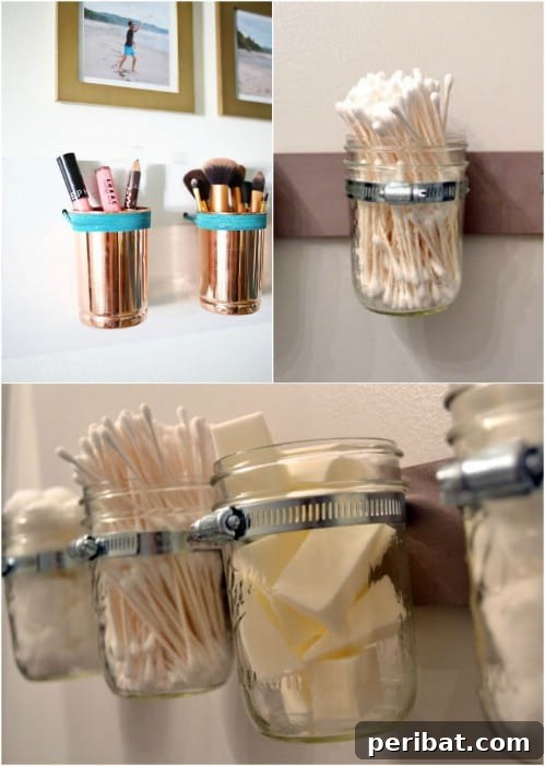 DIY Wall Organizer: Copper and Leather Cups for Bathroom Storage