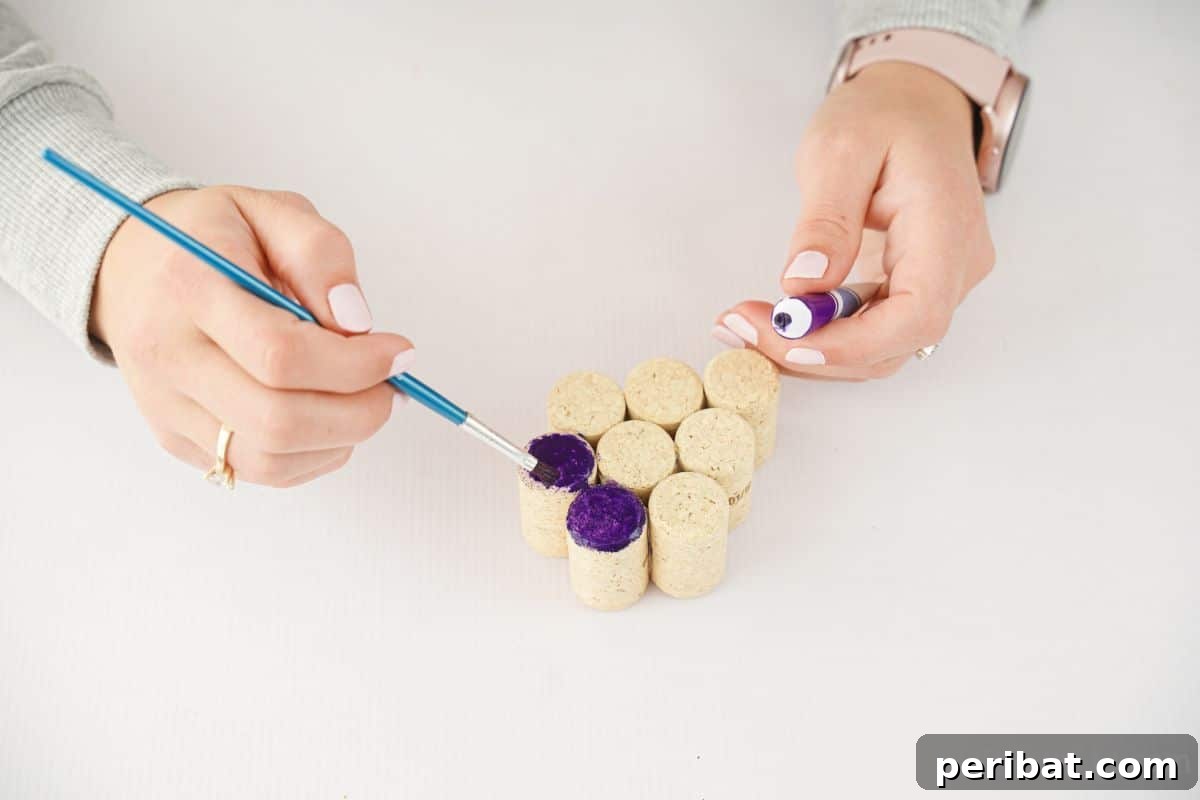 hand painting corks purple