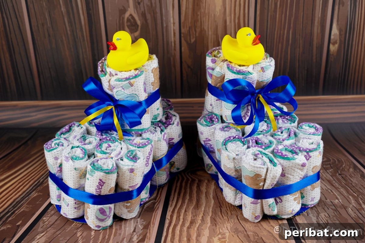 Sweet Steps Diaper Cake Delight 5 diaper cake shoes on wood floor with wood background