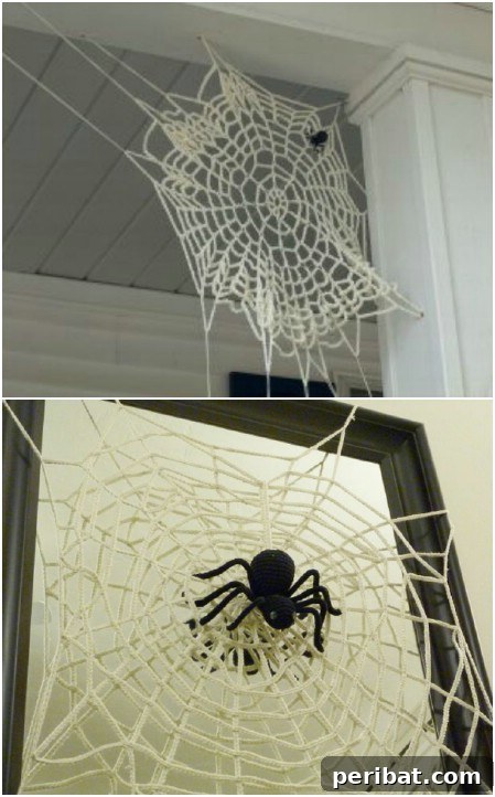 Crocheted spider web for Halloween