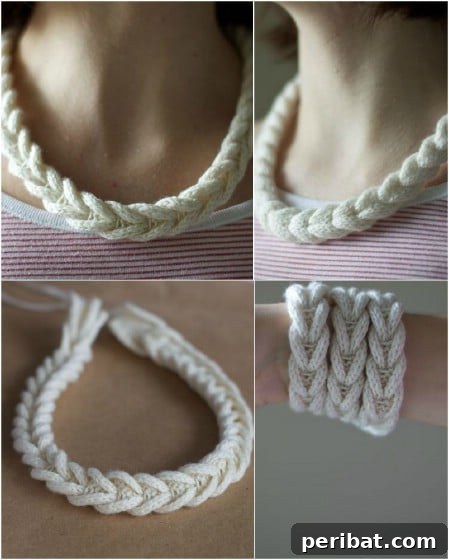 Make simple cable necklaces and bracelets from yarn