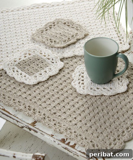 Crochet placemat with yarn