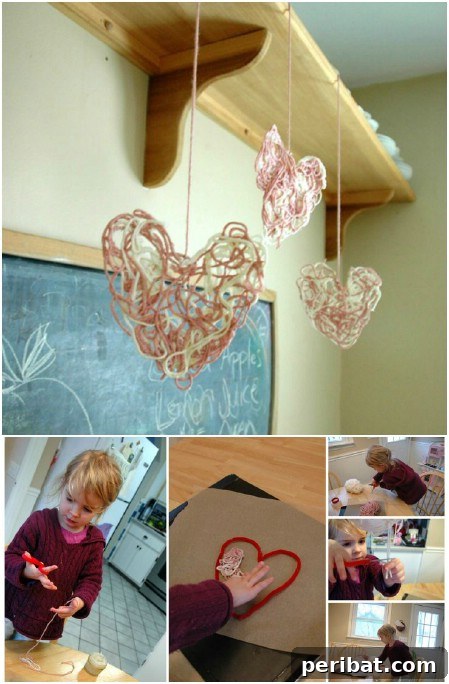 Whimsical yarn and glue sculptures
