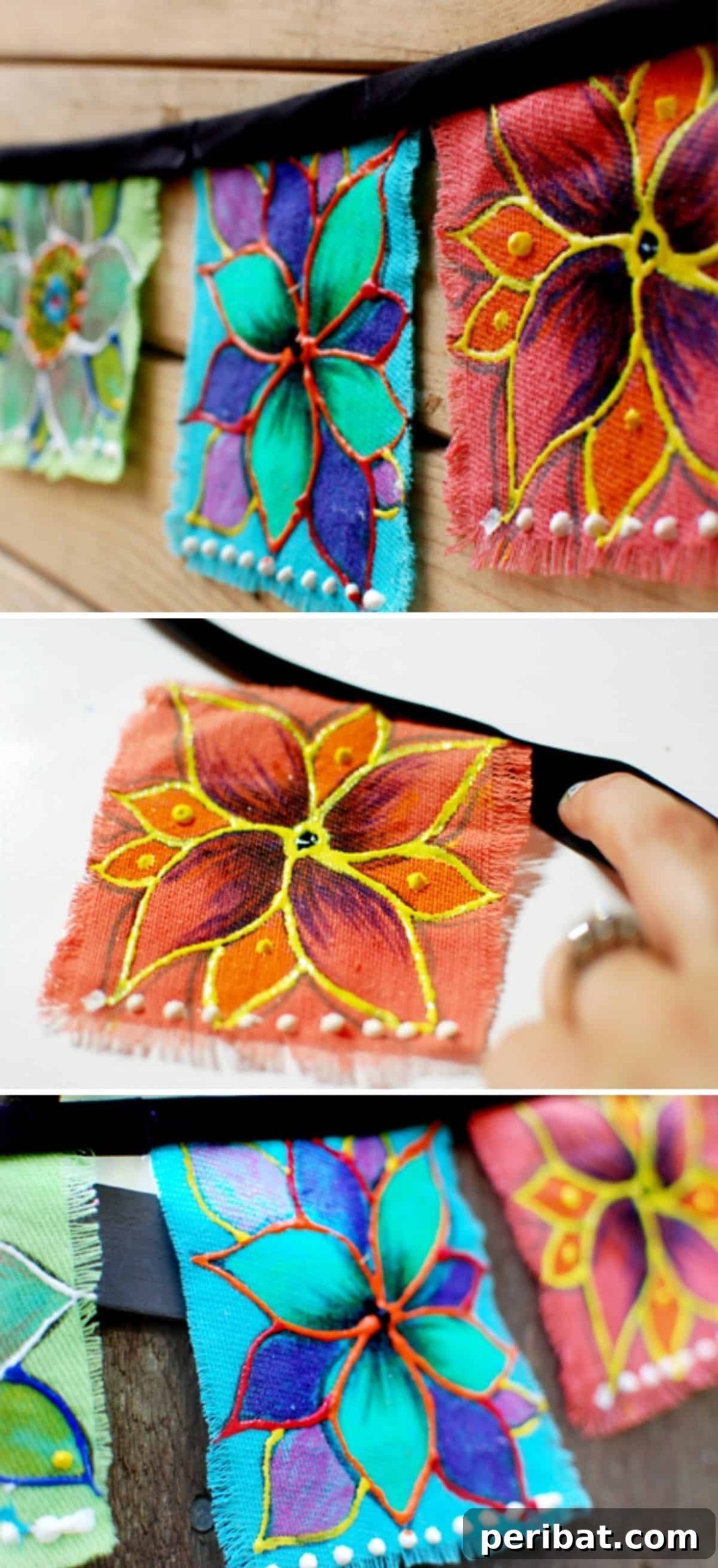 Vibrant and artistic colorful bunting, a collection of smaller flags, perfect for adding a festive and creative touch to any garden.