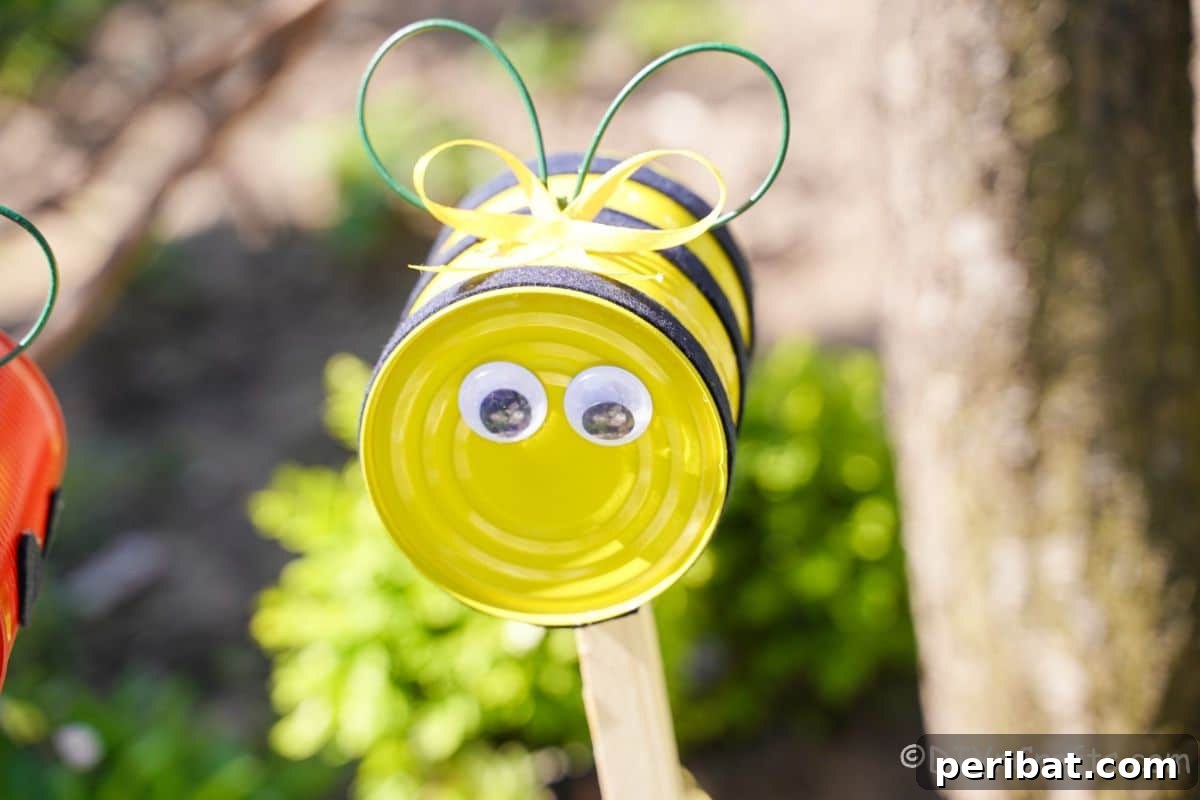 close up of bumble bee garden stake