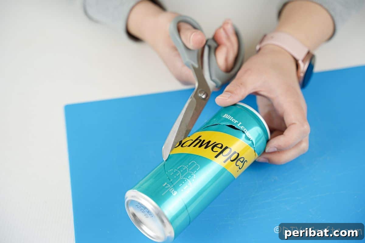 scissors cutting schweppes can