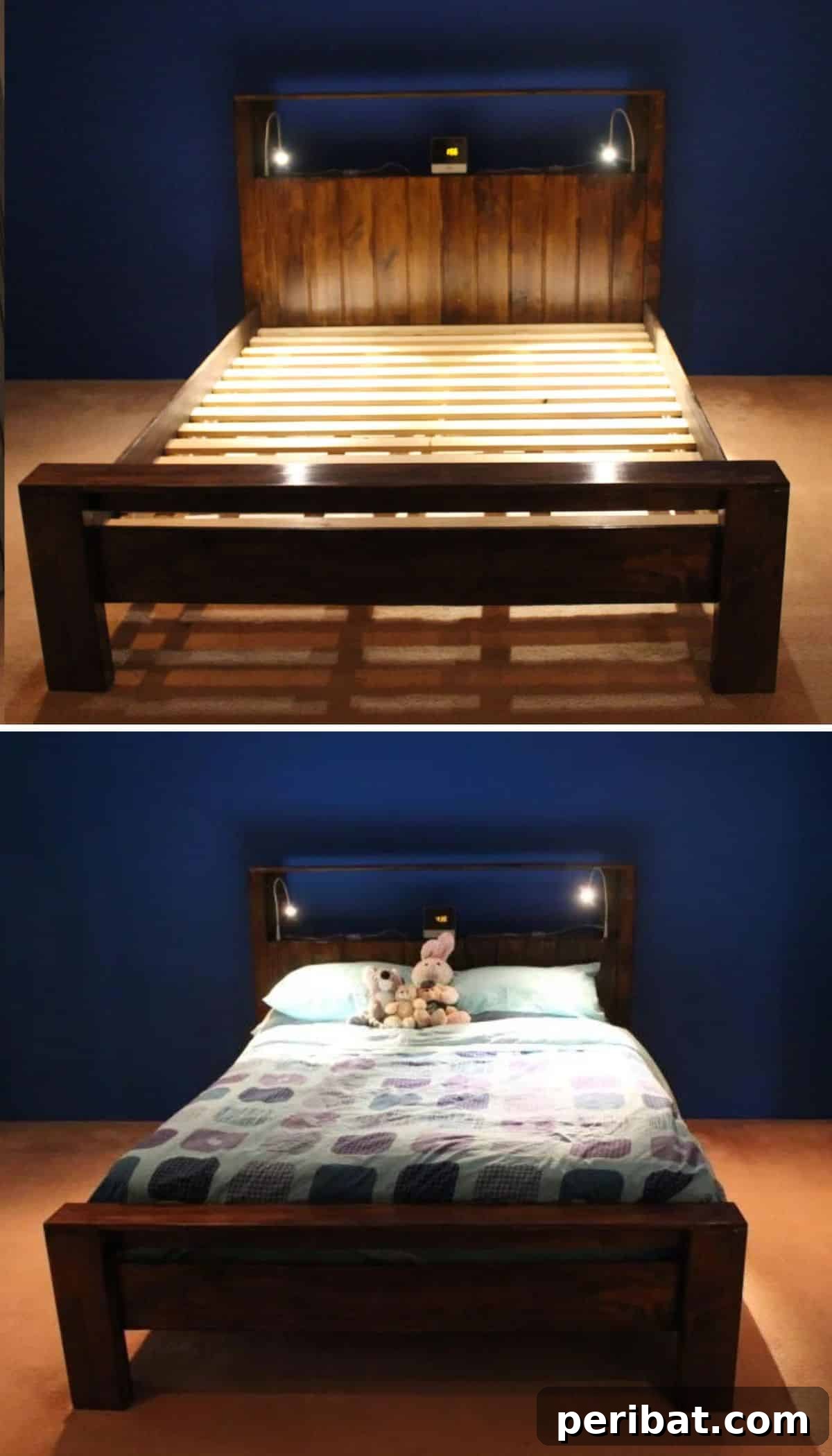 Sturdy and Stylish DIY Simple Wooden Bed Frame with Integrated Headboard Lighting