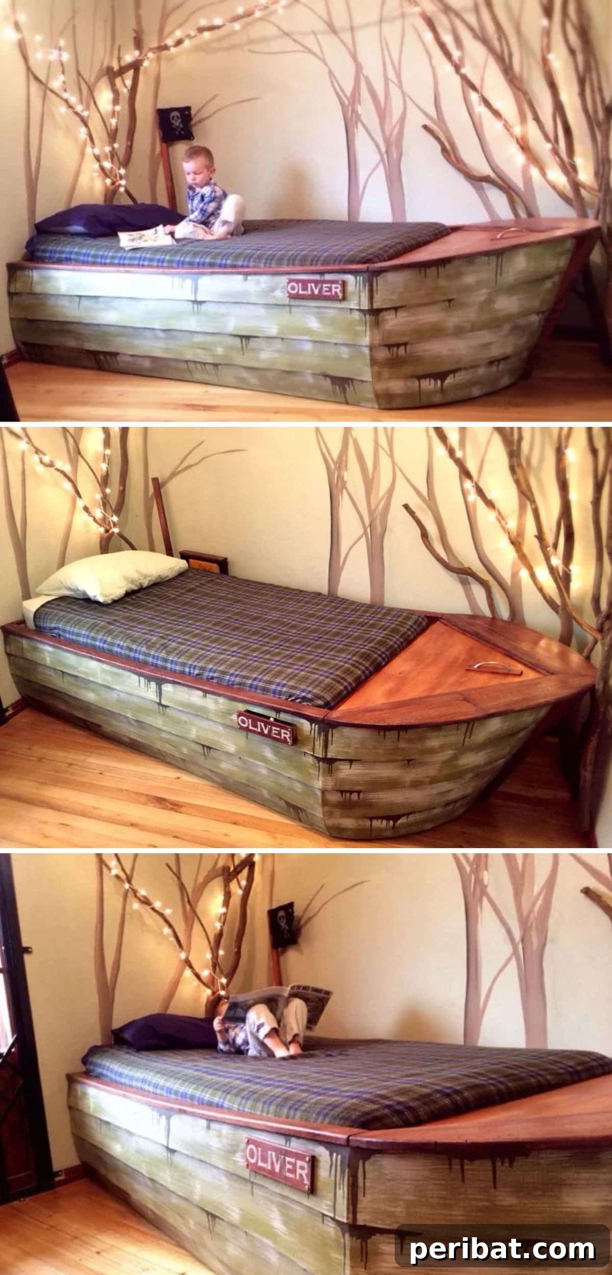 Whimsical DIY Boat Bed Frame with Secret Compartments for Kids