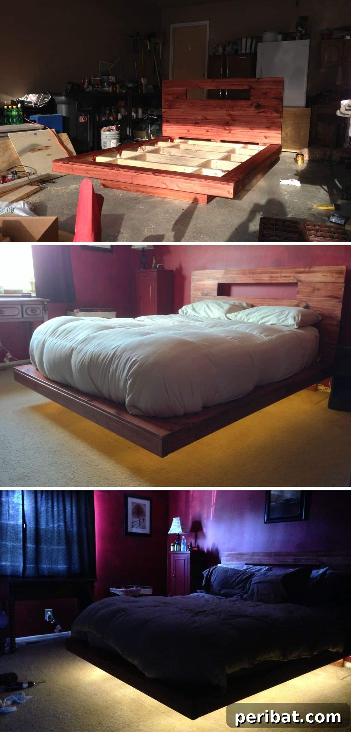 Modern DIY Floating Bed Frame with Underglow Lighting for a Futuristic Look
