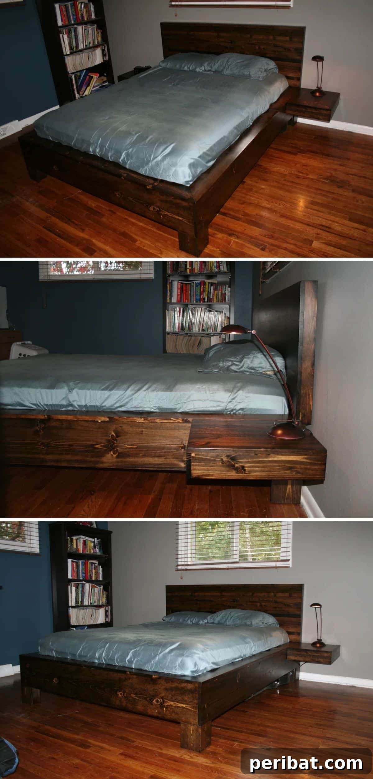 Modern DIY Platform Bed Frame with Integrated Floating Nightstands