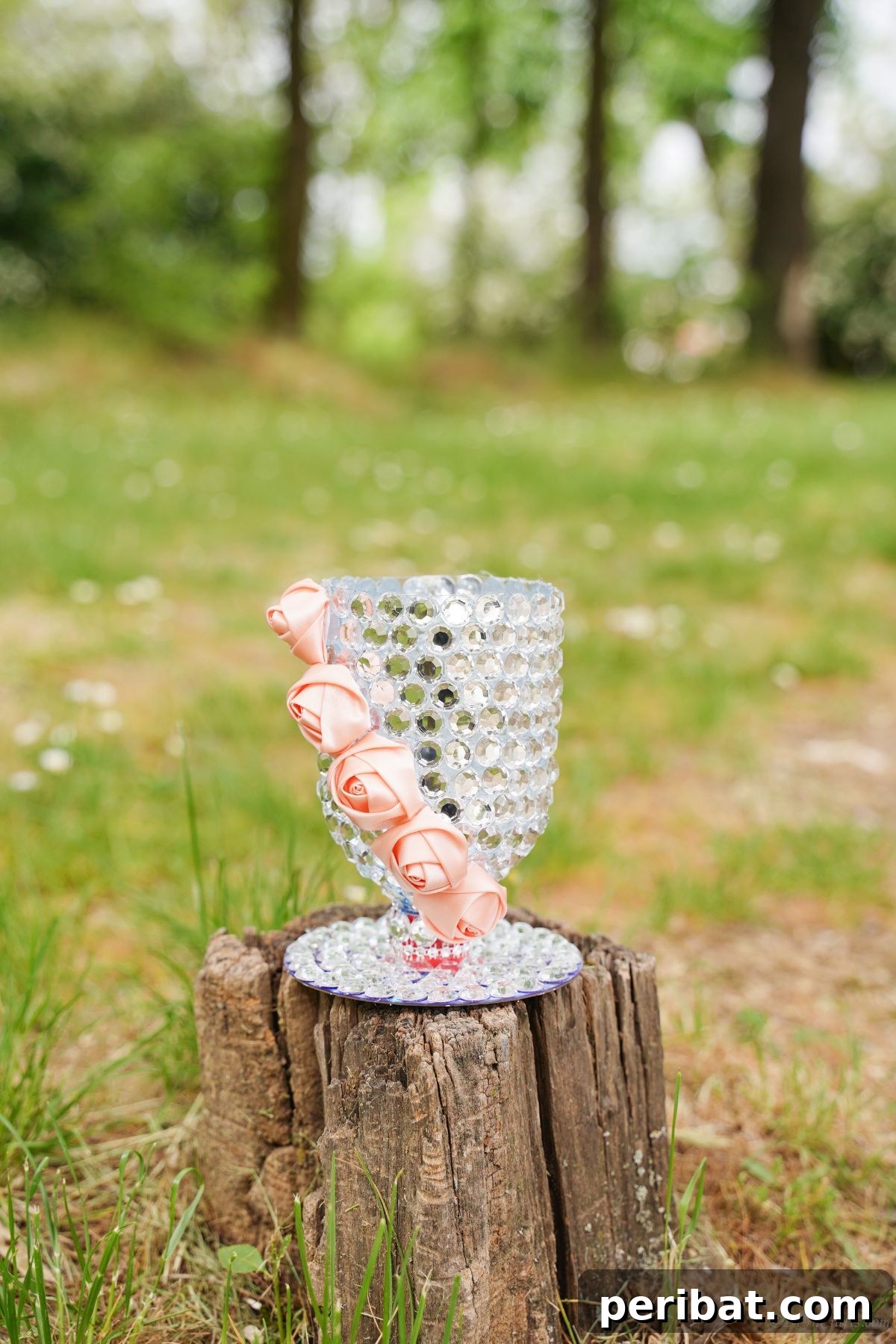 Radiant Recycled Rhinestone Vase 22 tree stump holding rhinestone vase