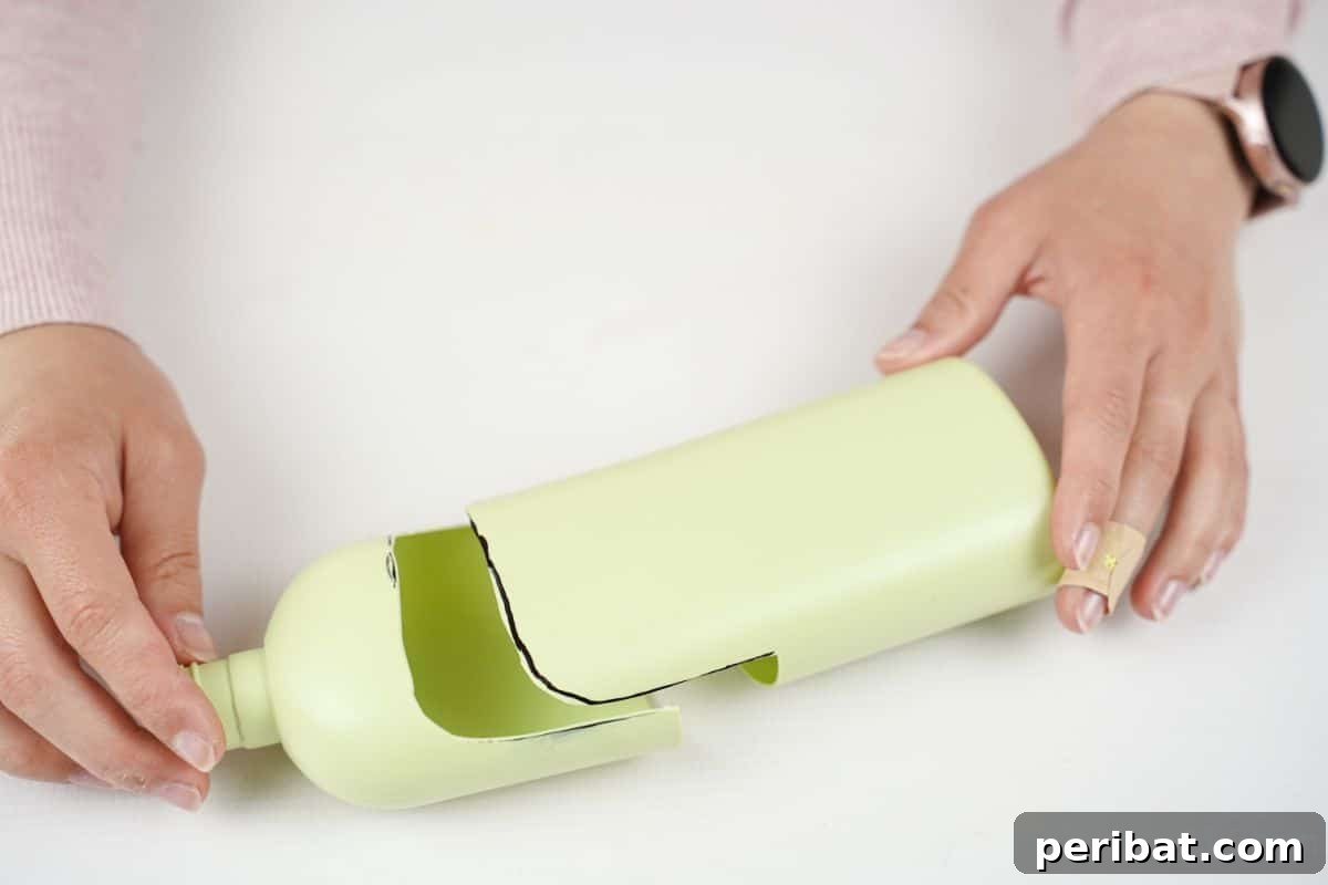 shampoo bottle being cut