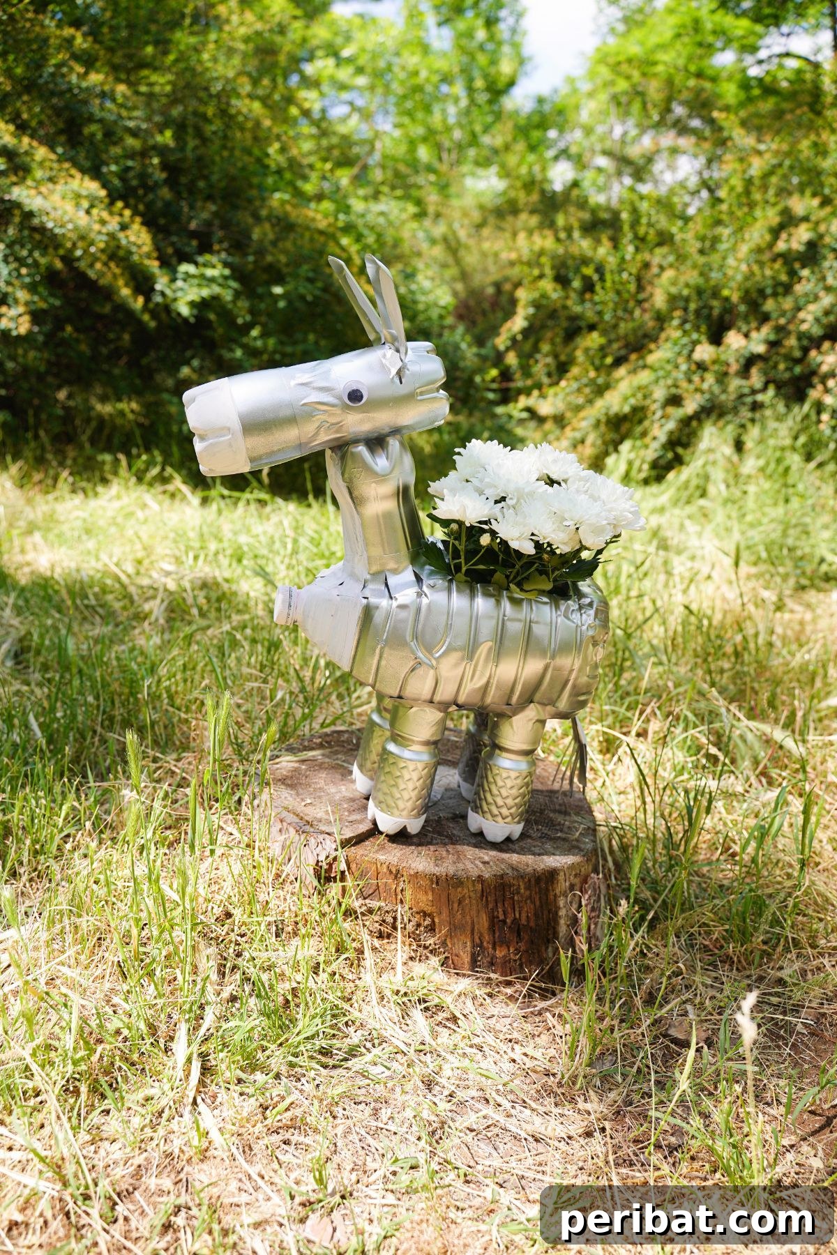 Charming Upcycled Donkey Garden Pot 21 Silver donkey planter on stump