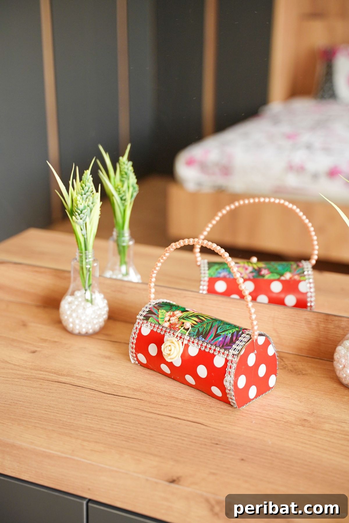 Eco-Chic Bottle Bags: Colorful DIY 6 red polka dot purse on dresser