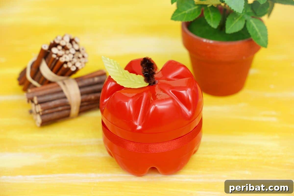 Charming Apple Plastic Bottle Teacher Gift 20 red plastic apple on yellow paper with mini potted plant