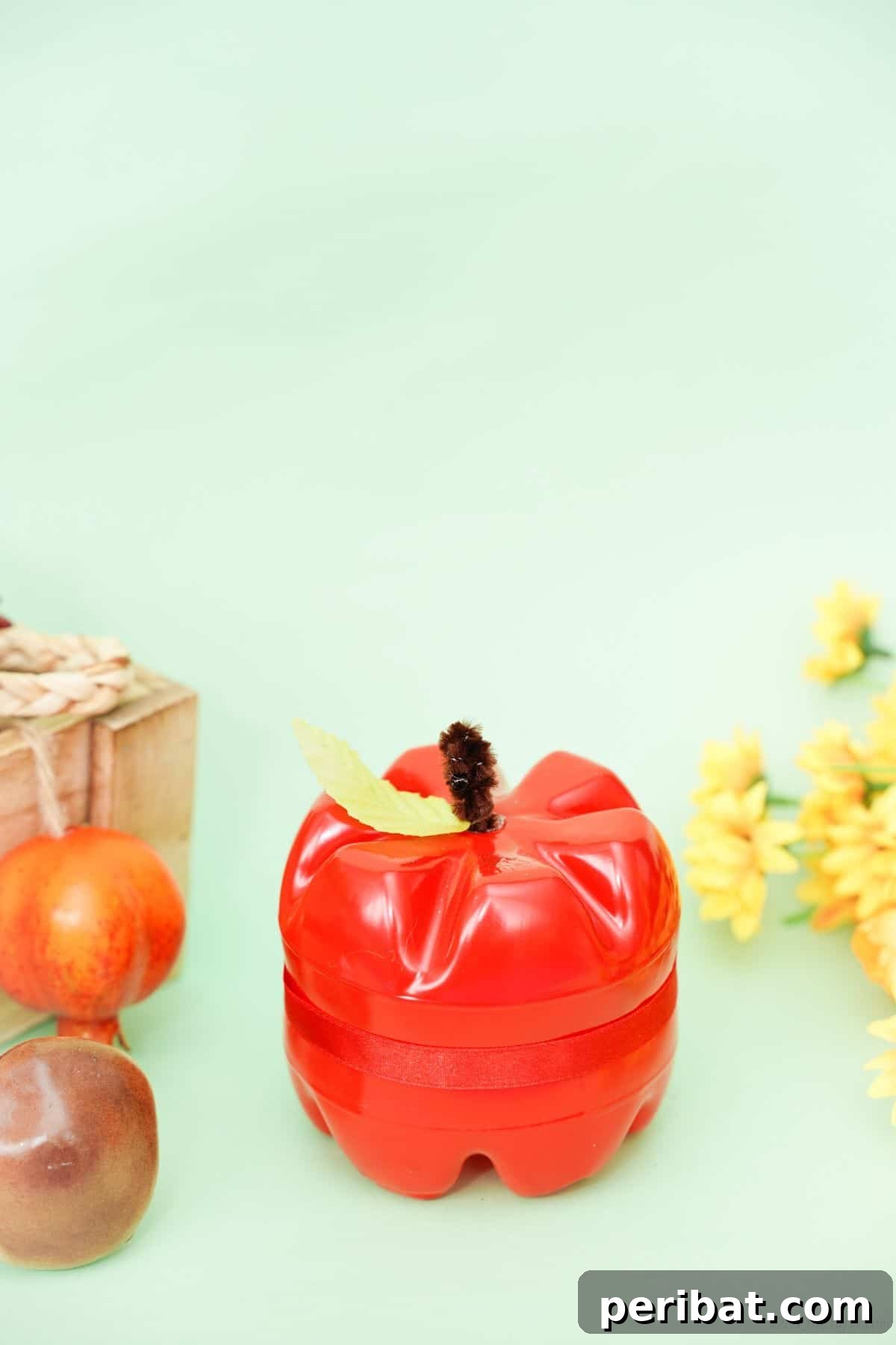 Charming Apple Plastic Bottle Teacher Gift 21 light green background behind plastic apple