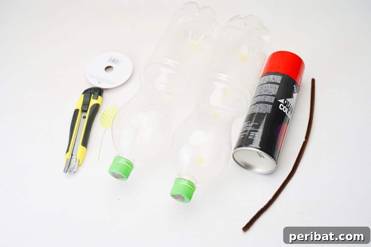 Charming Apple Plastic Bottle Teacher Gift 7 white table holding craft knife empty bottles and spray paint