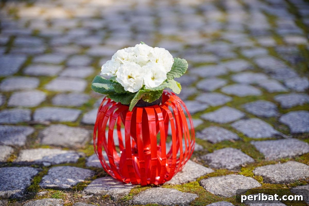 Stylish Recycled Bottle Planters 8 red planter on cobblestone