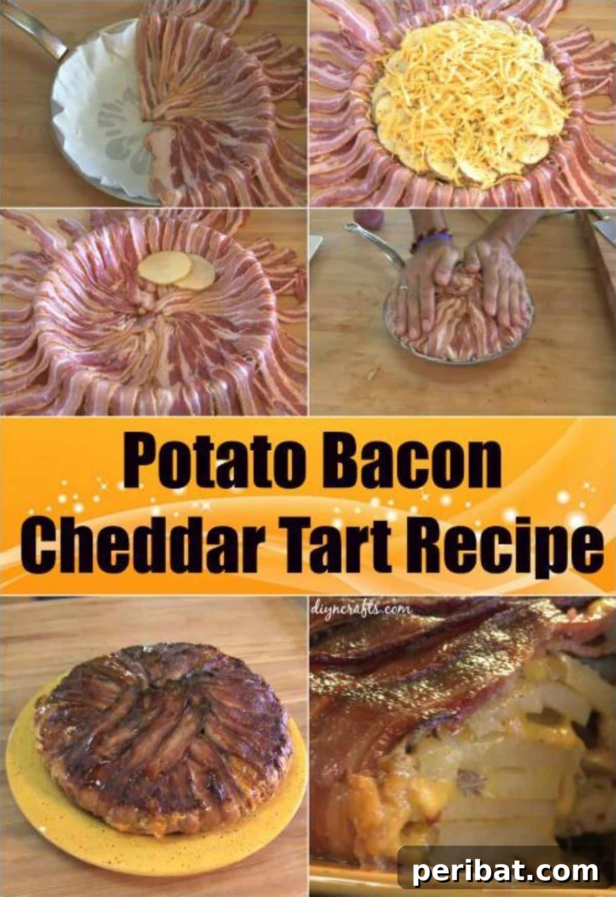 The Ultimate Potato Bacon Cheddar Tart: Layers of Crispy Bacon, Creamy Potatoes, and Melted Cheddar Cheese baked to golden perfection