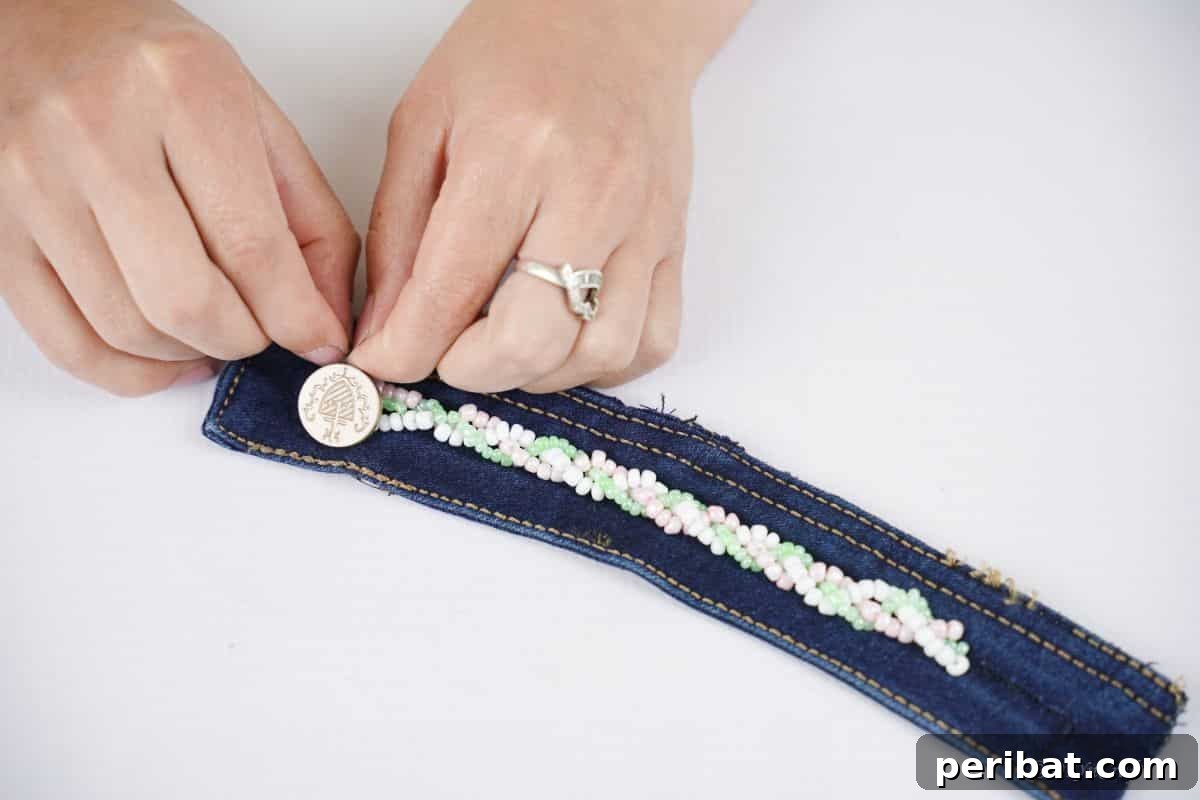 Denim Reborn Wristwear 6 A collection of craft supplies including beads, thread, needles, and scissors, ready for a DIY project