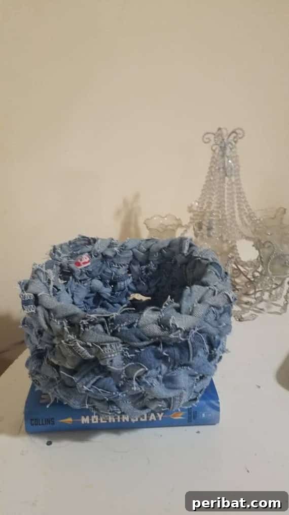 Rustic Denim Planter Basket 21 Small Recycled Denim Crochet Basket - Etsy