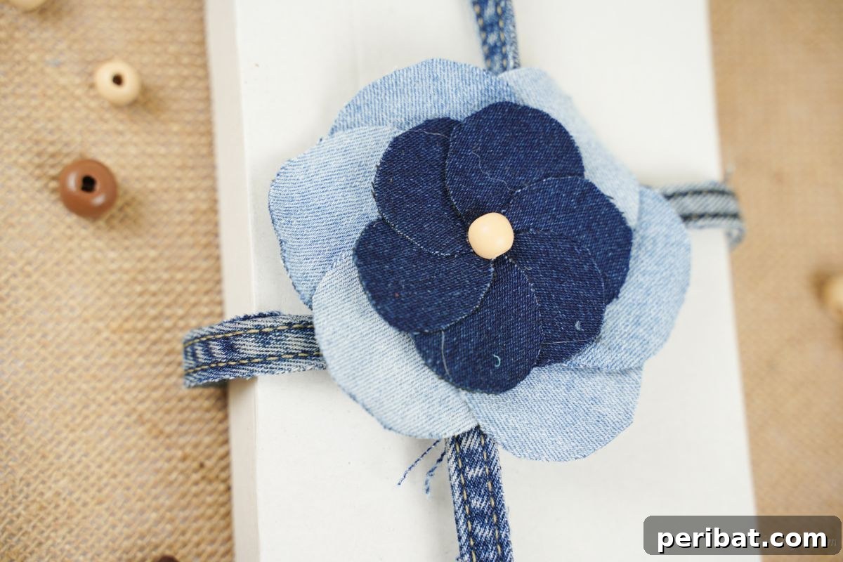 Blossoming Denim Transform Old Jeans into Flower Appliques 9 two color denim bow on center of white box