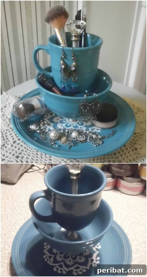 Beyond the Brew: 25 Beautiful Ways to Repurpose Old Teacups 12 Teacup Makeup Organizer