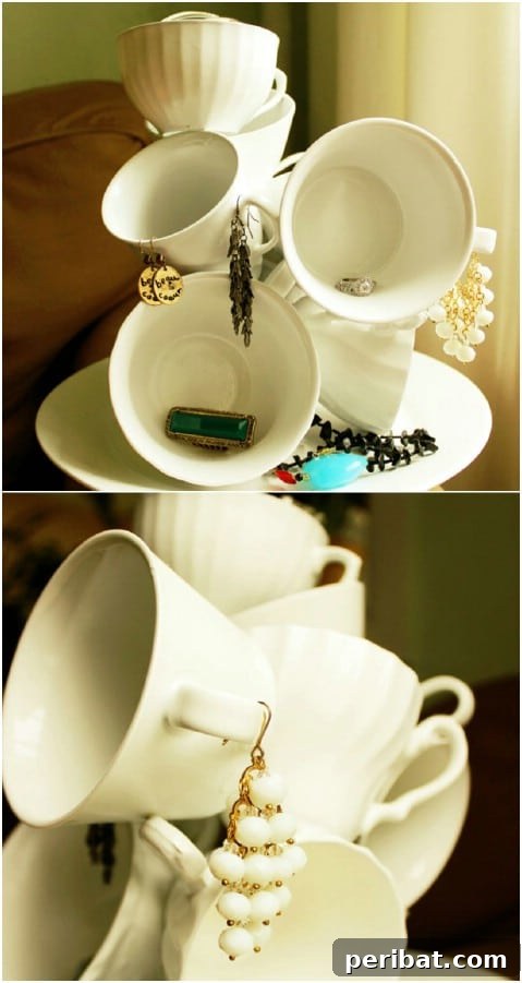 Beyond the Brew: 25 Beautiful Ways to Repurpose Old Teacups 13 Repurposed Teacup Jewelry Holder