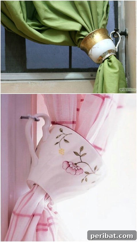 Teacup Curtain Tieback Idea