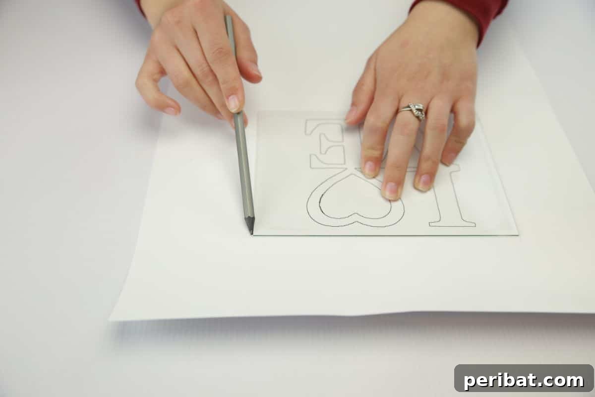Matchstick Heart Art 3 Tracing the outline of a picture frame onto craft paper to prepare for the matchstick love sign.