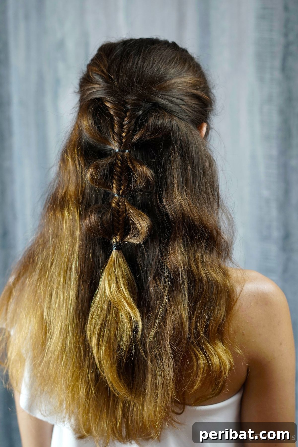 Fancy Palm Tree Bubble Braids Half-Updo 11 Back of head showing the completed Palm Tree Bubble Braids hairstyle.