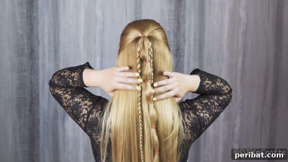 Charming Half-Up Viking Braids 7 bubble braids and side braids being straightened to create volume