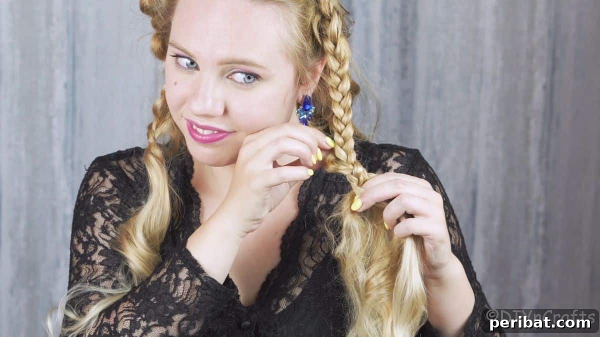 Chic Braided Halo Half-Up 18 blonde woman loosening braid