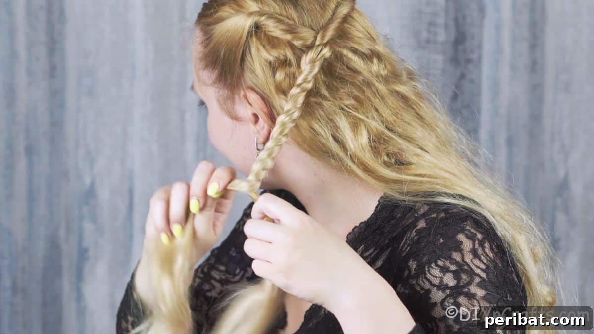 woman braiding blnode hair