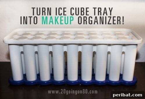 Ice tube tray used as an organizer for lipsticks and eyeliners
