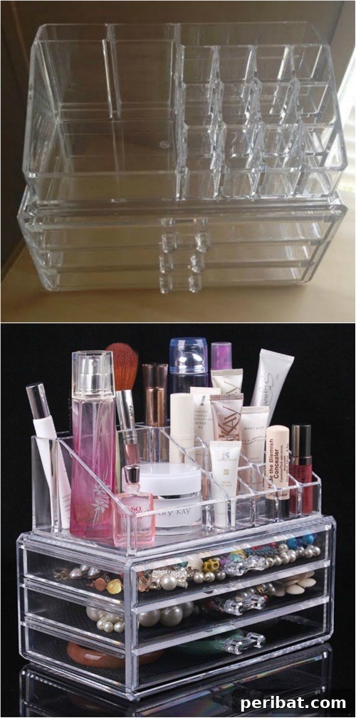 Multi-compartment Ohuhu acrylic cosmetic organizer filled with various makeup products