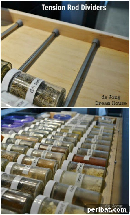 Spice Drawer Dividers using Tension Rods
